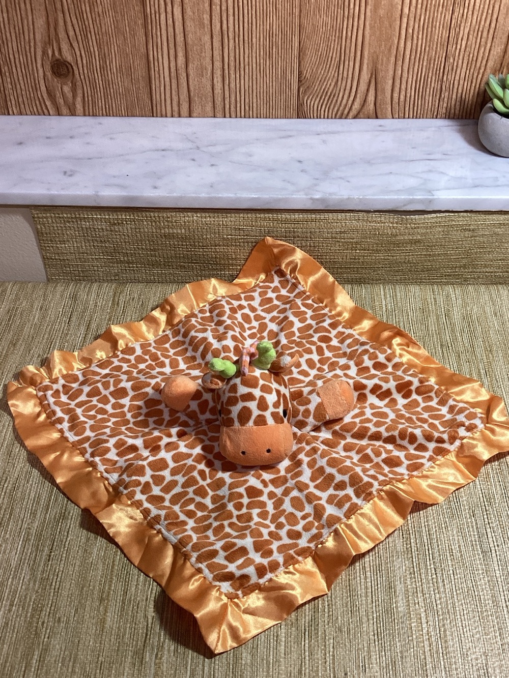 Giraffe Lovey Security Blanket  with Satin Trim - Orange Giraffe Print